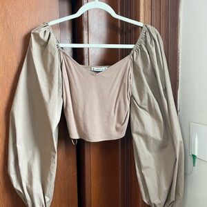 Abercrombie & Fitch Beige Puff Sleeve Top